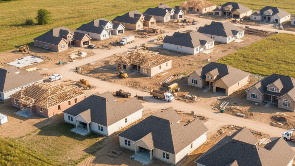 Aerial view of residential construction development